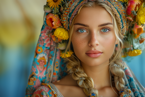 传统民族头饰双麻花辫美女图片